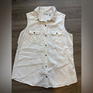 Halogen White Sleeveless Button-Down Shirt
